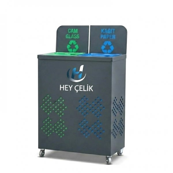 2’li Sıfır Atık Geri Dönüşüm Kutusu (GD-1006) – Metal Atık Ayrıştırma Ünitesi | Hey Çelik