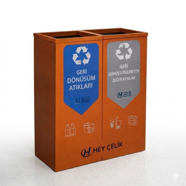 Sıfır Atık Kutusu | Sıfır Atık Üniteleri | 2'li Metal Geri Dönüşüm Kutusu (SAK-282) | Hey Çelik