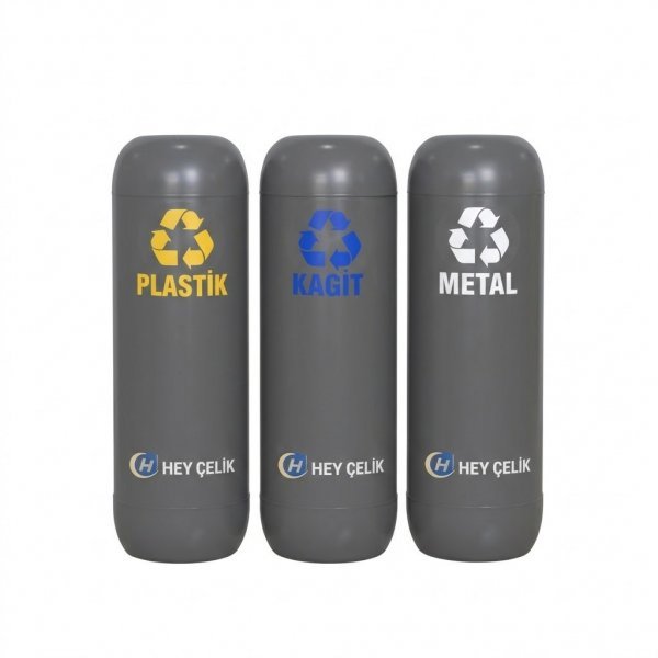 Sıfır Atık Kutusu | Sıfır Atık Üniteleri | 3'lü Metal Geri Dönüşüm Kutusu (SAK-703) | Hey Çelik
