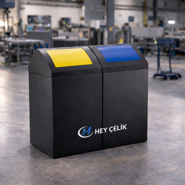  2'Lİ Sallanır Kapaklı Sıfır Atık Kutusu | Hey Çelik Üretici Firma  (SAK-302)