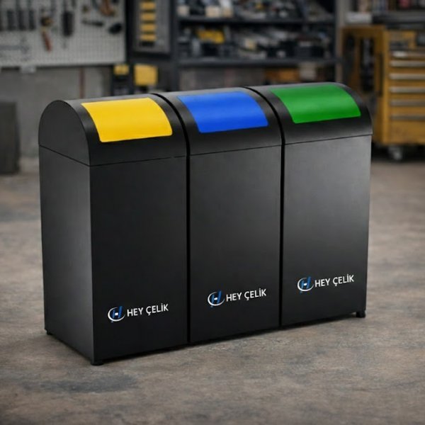3'Lü Sıfır Atık  Kutusu | Hey Çelik Üretici Firma  (SAK-203)