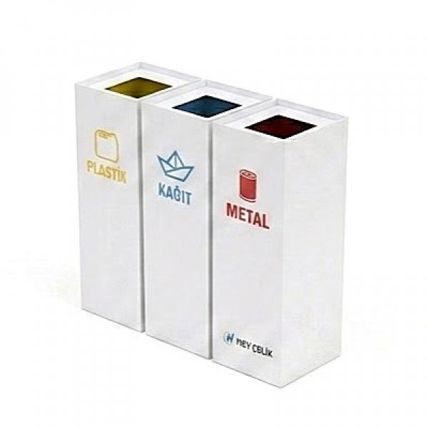 Sıfır Atık Kutusu | Sıfır Atık Üniteleri | 3'lü Metal Geri Dönüşüm Kutusu (SAK-409) | Hey Çelik