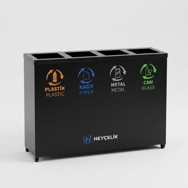 4’lü Sıfır Atık Kutusu Geri Dönüşüm Ünitesi (GD-504) – Metal Atık Ayrıştırma Sistemi | Hey Çelik
