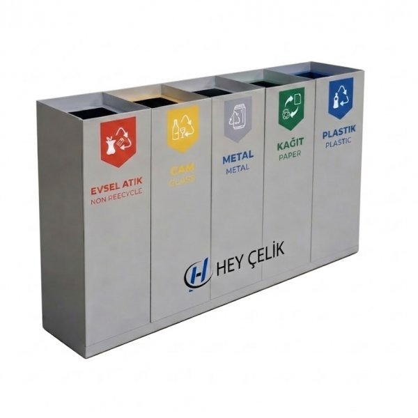 Sıfır Atık Kutusu | Sıfır Atık Üniteleri | 5'li Metal Geri Dönüşüm Kutusu (GD-751) | Hey Çelik