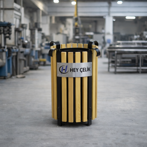 Ahşaplı Dış Mekan Çöp Kutusu | Hey Çelik Üretici Firma (P&B-020)